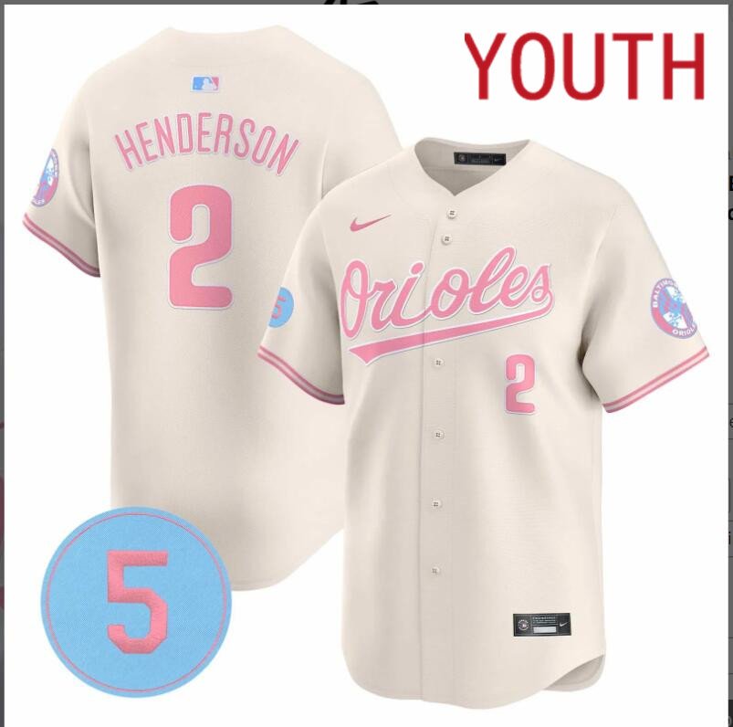 Youth Baltimore Orioles #2 Henderson cream 2024 Nike MLB jersey.->youth nfl jersey->Youth Jersey